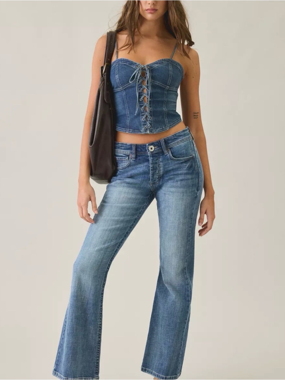 Urban Outfitters NWT Kimchi Blue Sweet Talker Lace-Up Denim Corset Top